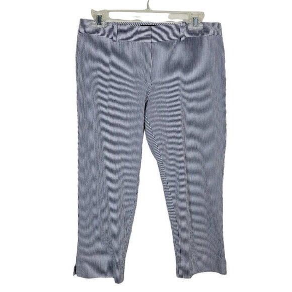 Talbots Petites Sz 6P Signature Seersucker Capri Pants Blue & White Striped - Picture 1 of 8